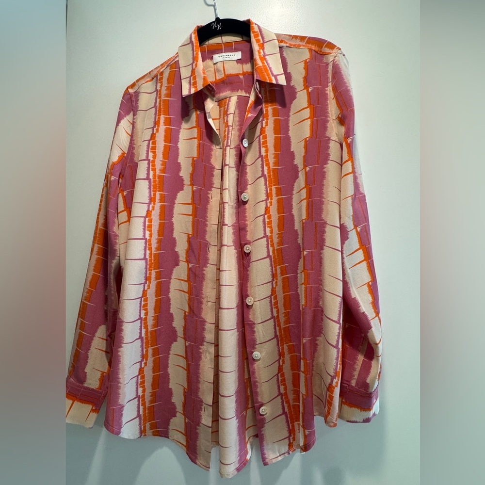 Equipment silk Pink and Orange Button Down Shirt